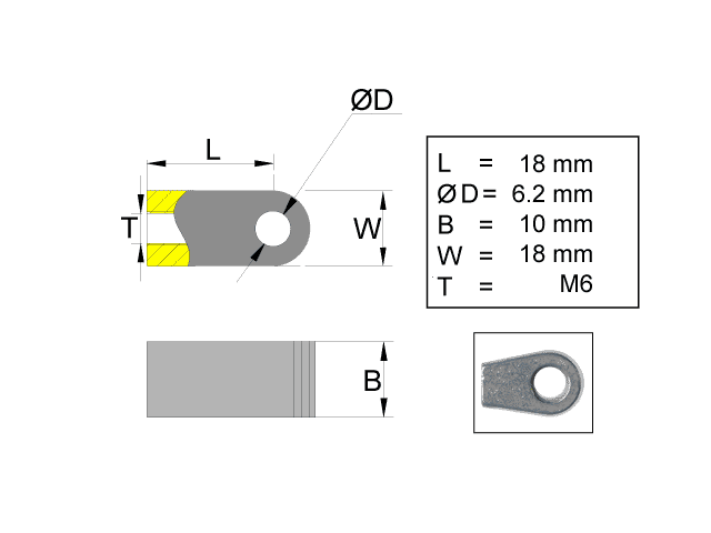 Fästögla för gasfjäder L=18 M6