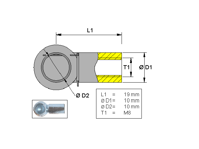 Kulhållare, Metall L=19 M8 Kulhållare, Metall L=19 M8