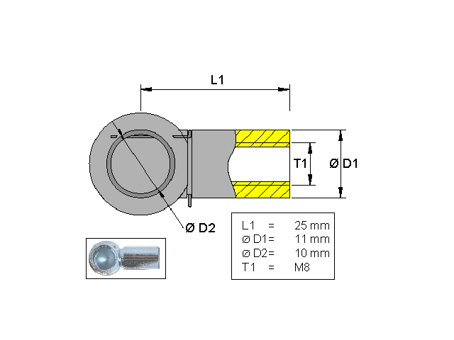 Kulhållare, Metall L=25 M8 Kulhållare, Metall L=25 M8