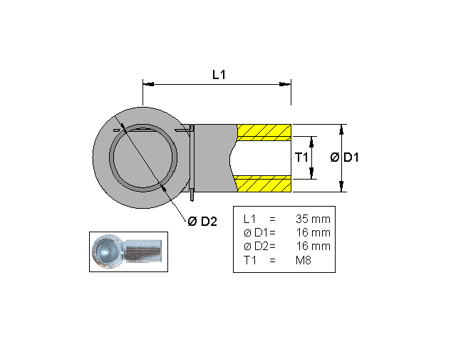 Kulhållare, Metall L=35 M8 Kulhållare, Metall L=35 M8