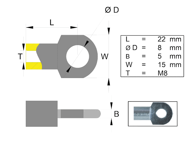 Fästögla för gasfjäder rostfri L 22 M8
