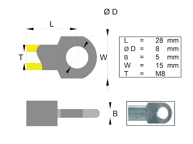 Fästögla för gasfjäder rostfri L 28 M8
