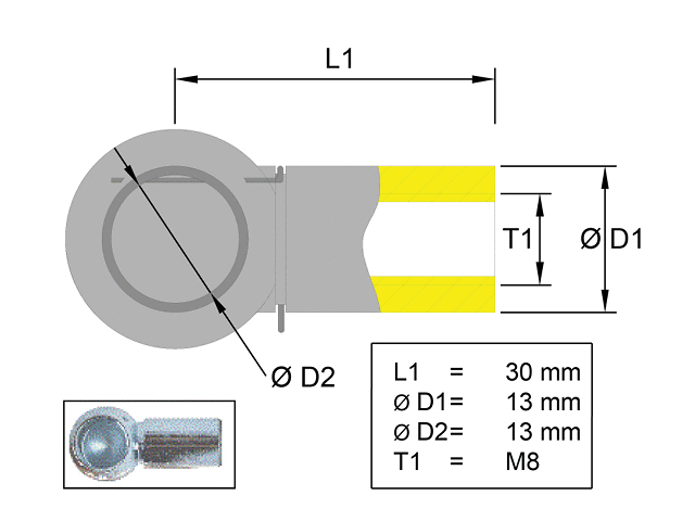 Kulhållare, Metall rostfri L 30 Kula O13 M8
