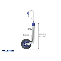 Stödhjul Ø48mm Plastfälg Fullgummihjul 200x50 mm med lås. Belastning 150 kg Stödhjul Ø48mm Plastfälg Fullgummihjul 200x50 mm med lås. Belastning 150 kg