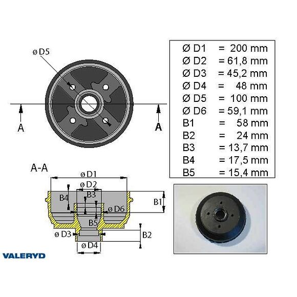 VALERYD Bromstrumma 200x50 4x100 AL-KO inkl. tum-lager