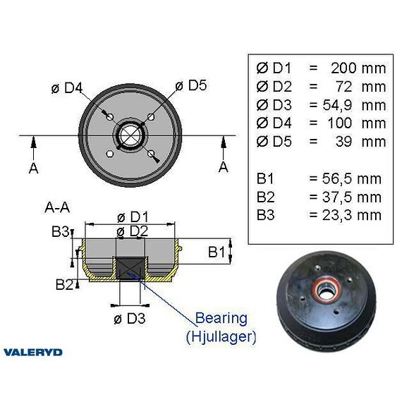 VALERYD Bromstrumma 200x50 4x100 Euro compact 39mm