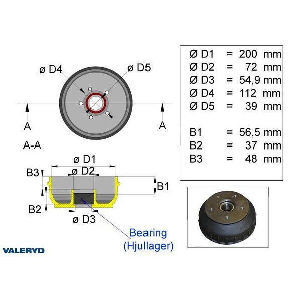 VALERYD Bromstrumma 200x50 5x112 Euro compact 39mm