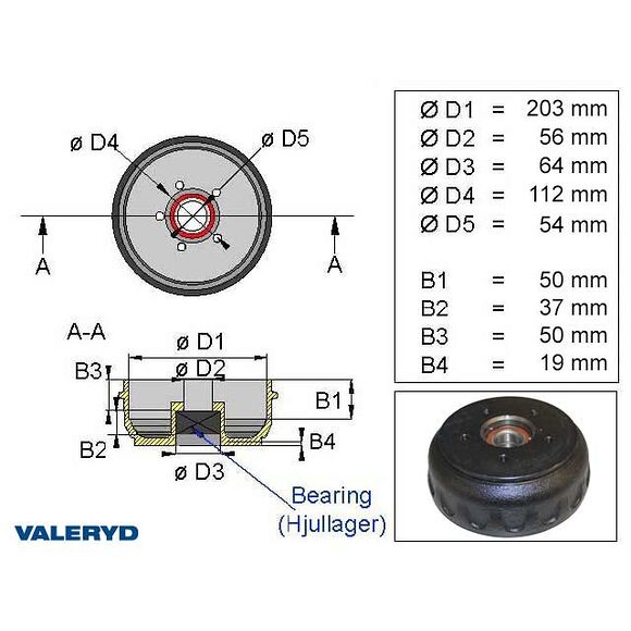 VALERYD Bromstrumma 203*40 5*112 kompaktlager