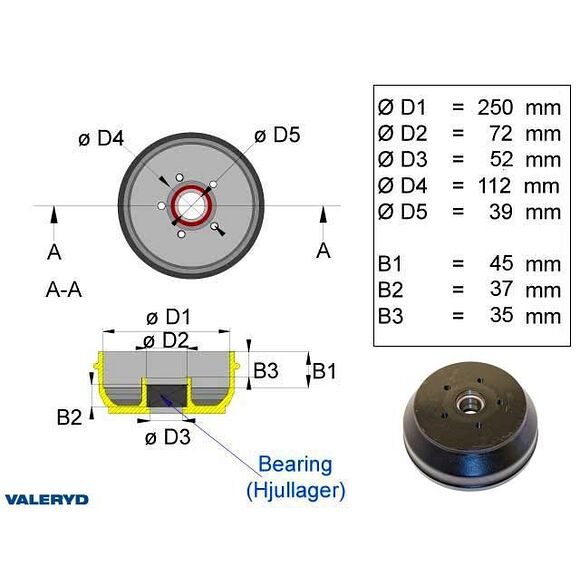 VALERYD Bromstrumma 250*40 5*112 kompaktlager