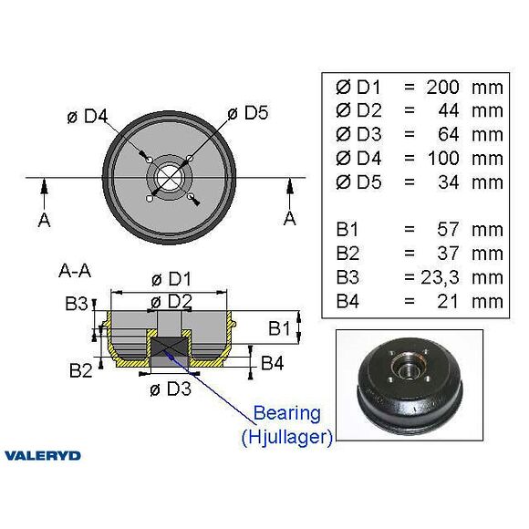 VALERYD Bromstrumma 200*50 4*100 Bpw kompaktlager S2005-5