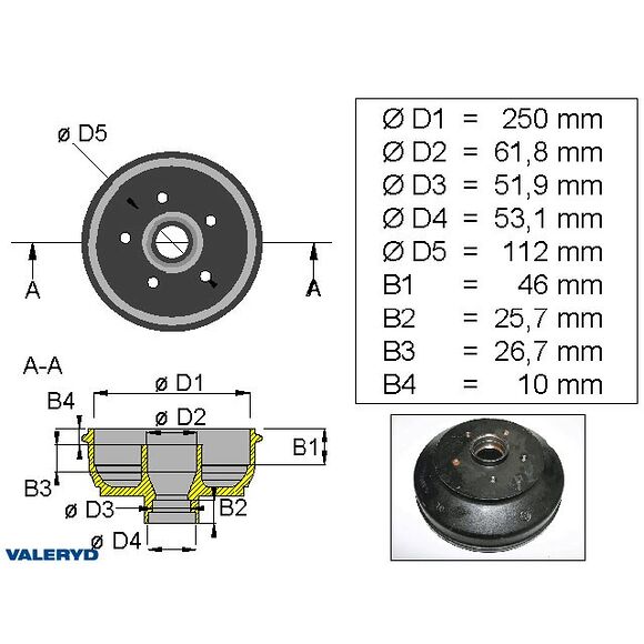 VALERYD Bromstrumma 250*40 5*112 Bpw S2504 1600kg