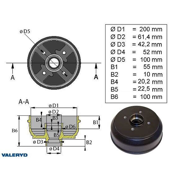 VALERYD Bromstrumma 200*50 4*100 Knott Koniska rullager