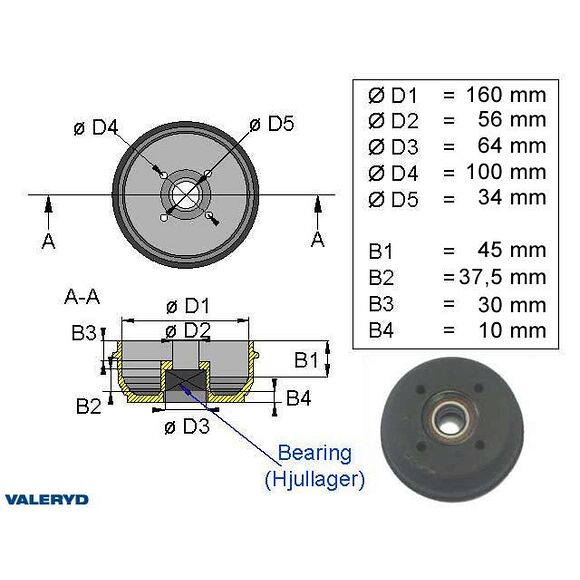 VALERYD Bromstrumma 160*35 4*100 Knott kompaktlager