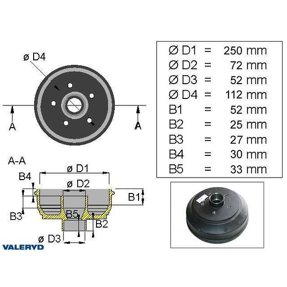VALERYD Bromstrumma 250x40 5x112 Knott