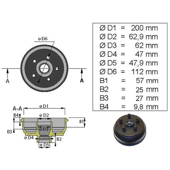 VALERYD Bromstrumma 200x50 passar för Peitz med Knottbroms 5x112