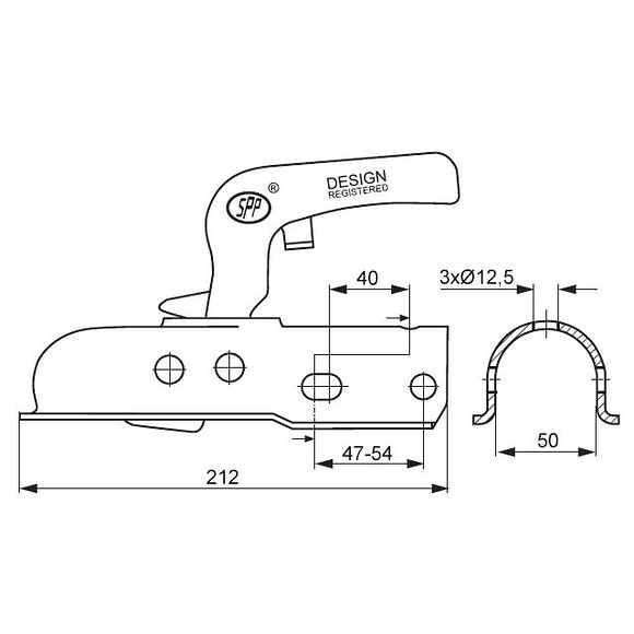 VALERYD Kulkoppling 1300 kg, Ø50mm Rör, Korsad/horisontell hålbild Ø.. 40-50 mm