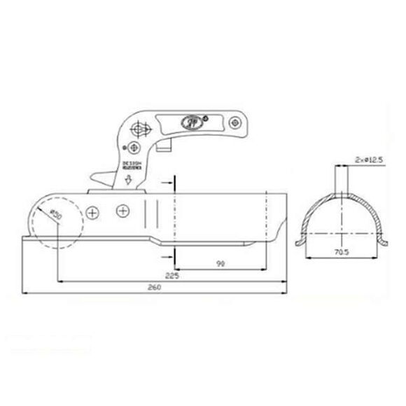 VALERYD Kulkoppling 1300 kg, Ø70mm Rör, Vertikal hålbild Ø... CC=90