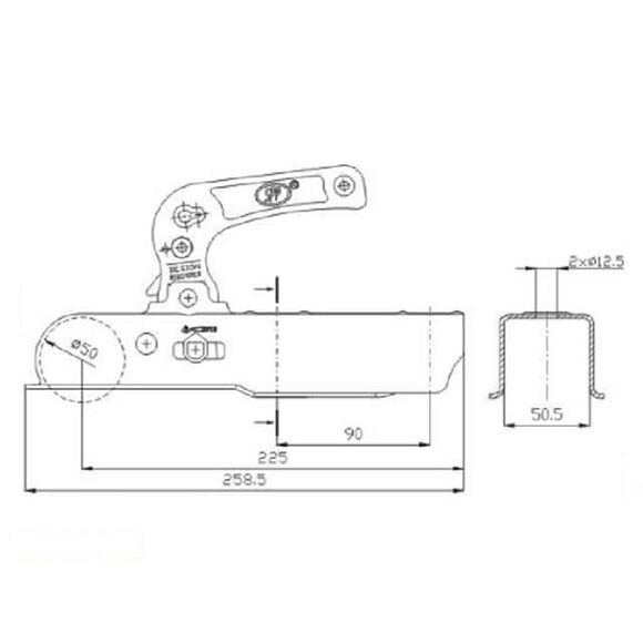 VALERYD Kulkoppling 750 kg Fyrkant 50mm, vertikal hålbild CC= 90mm