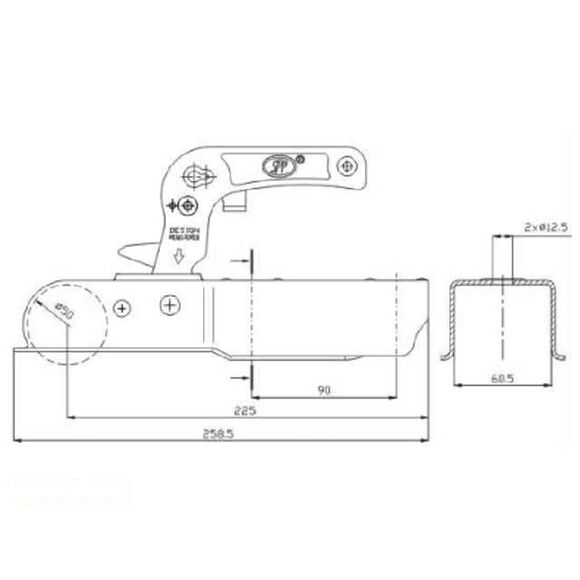 VALERYD Kulkoppling 750 kg, Fyrkant 60mm, vertikal hålbild CC=90 mm