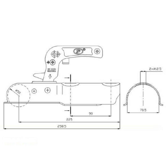 VALERYD Kulkoppling 750 kg Vertikal hålbild, Ø70mm