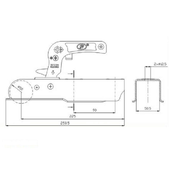 VALERYD Kulkoppling 750 kg Vertikal hålbild, Fyrkant 50mm