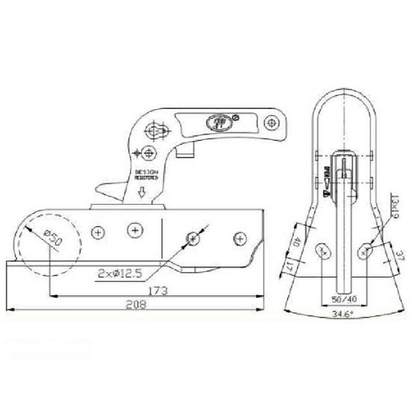 VALERYD Kulkoppling 750 kg V-formad anslutning
