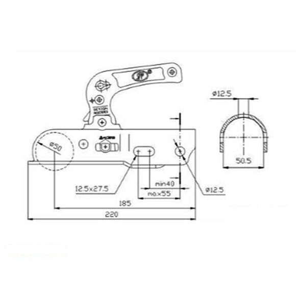 VALERYD Kulkoppling Uni 1200kg korsad/horisontell hålbild Ø35-40-45-50mm