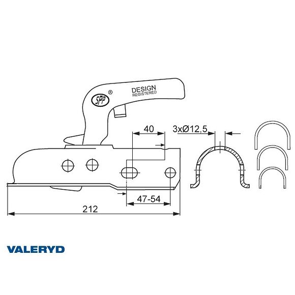 VALERYD Kulkoppling 1300 kg, Ø45mm Rör, Korsad hålbild Ø... cc=40