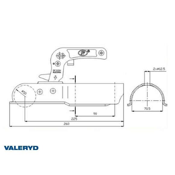 VALERYD Kulkoppling 1300 kg, Ø70mm Rör, Vertikal hålbild Ø... CC=90
