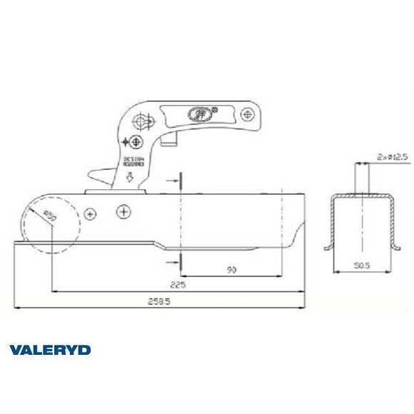 VALERYD Kulkoppling 750 kg Vertikal hålbild, Fyrkant 50mm