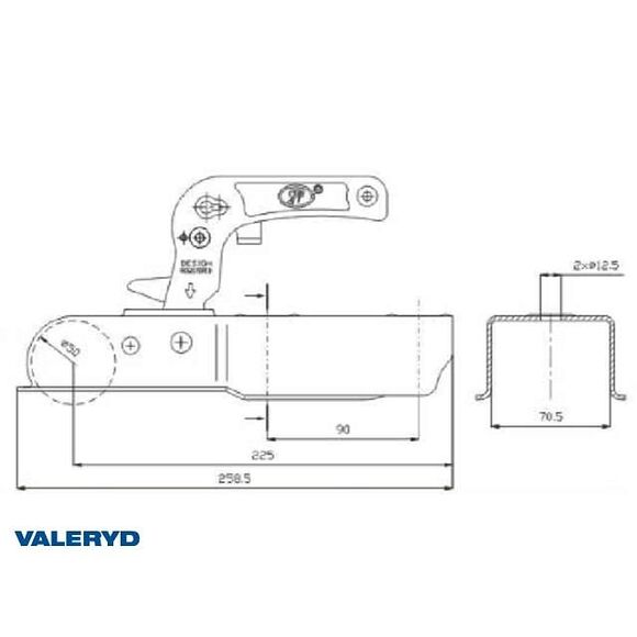 VALERYD Kulkoppling 750 kg Vertikal hålbild, Fyrkant 70mm