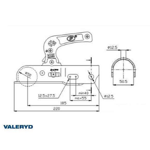 VALERYD Kulkoppling Uni 1200kg korsad/horisontell hålbild Ø35-40-45-50mm