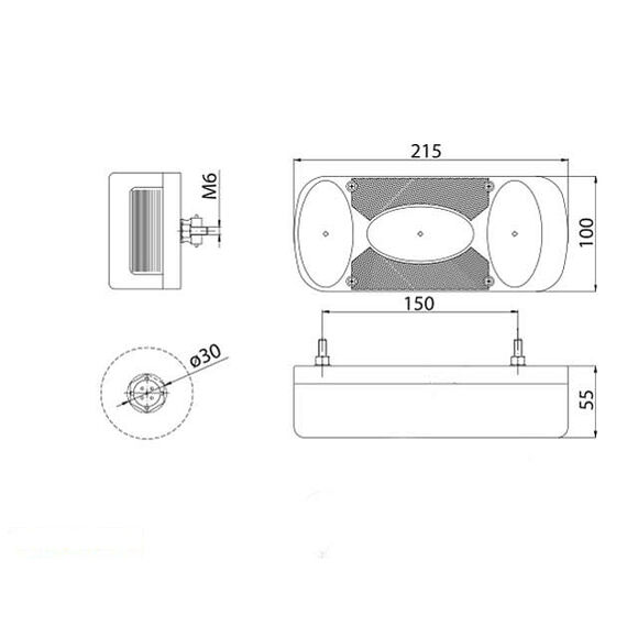 VALERYD Baklampa Vä 215x100x55 med skylt- och dimljus. Bajonettanslutning