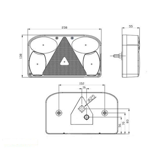 VALERYD Baklampa Vä 238x138x55 reflex, skylt- dim- och backljus. 6-pol bajonettanslutnin