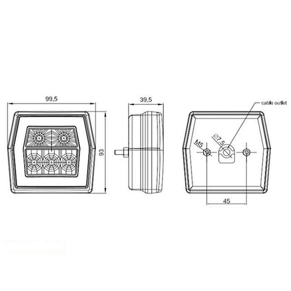 VALERYD LED Baklampa Hö/Vä L99,5xB93xH39,5 12-24V inkl. 1m kabel (2-pack)