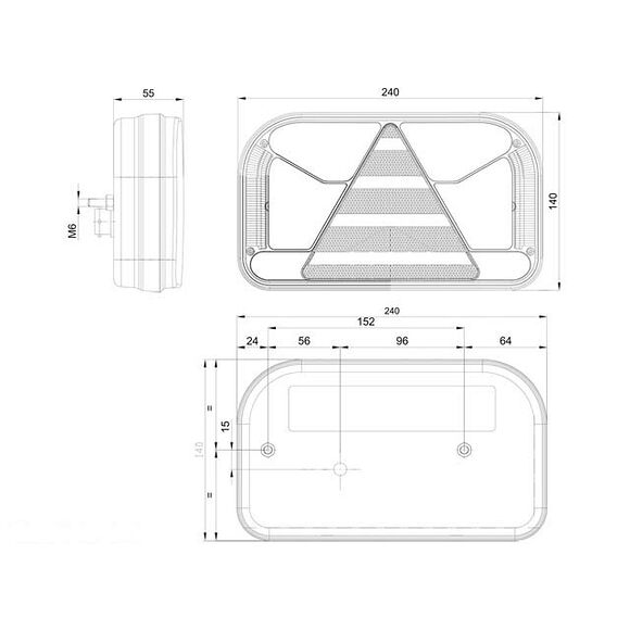 VALERYD LED Baklampa Höger L240xB140xH55 12/24V reflex, skylt-, dim- och backljus. 90cm 