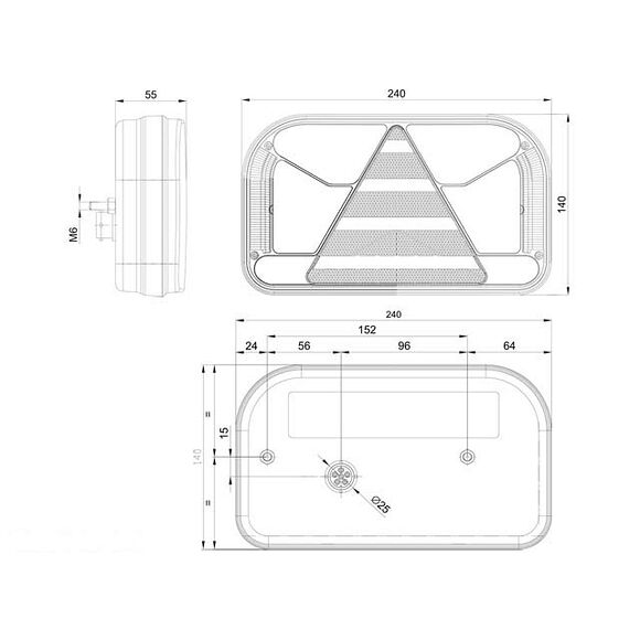 VALERYD LED Baklampa Höger L240xB140xH55 12/24V reflex, skylt-, dim- och backljus