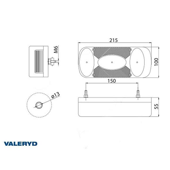 VALERYD Baklampa Vä 215x100x55 med skylt- och dimljus