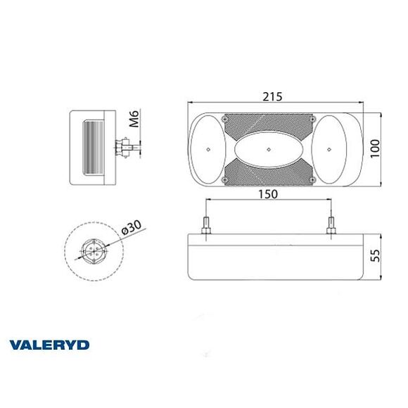 VALERYD Baklampa Vä 215x100x55 med skylt- och dimljus. Bajonettanslutning