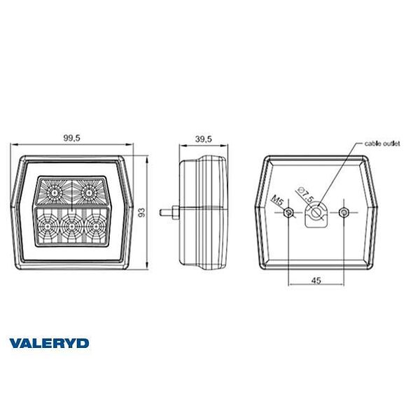 VALERYD LED Baklampa Hö/Vä L99,5xB93xH39,5 12-24V inkl. 1m kabel (2-pack)