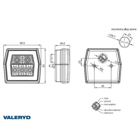VALERYD LED Baklampa Hö/Vä L99,5xB93xH39,5 12-24V Bajonettanslutning (2-pack)