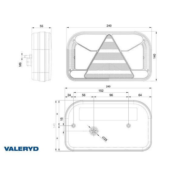 VALERYD LED Baklampa Höger L240xB140xH55 12/24V reflex, skylt-, dim- och backljus