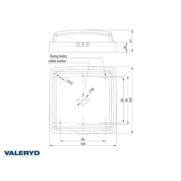 VALERYD Innerbelysning 125x125x61 vit med tryckknapp