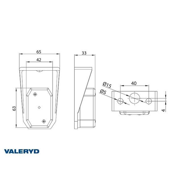 VALERYD LED Positionsljus Valeryd 96x65x33 röd med fäste CC=40mm, inkl. 450mm kabel 