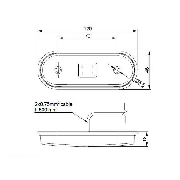 VALERYD LED Positionsljus Valeryd 120x46x18 vit 12-30V med reflex inkl. 450 mm kabel