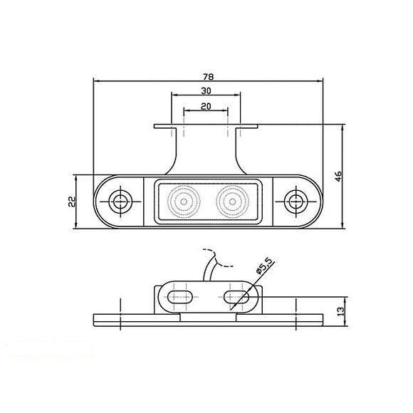 VALERYD LED Positionsljus Valeryd 82x46x18 vit 12-30Vmed reflex inkl. 450 mm kabel