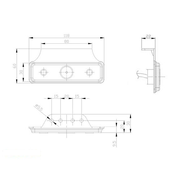 VALERYD LED Positionsljus Valeryd 105x60x10 vit 12-30V inkl. 450 mm kabel