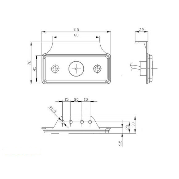 VALERYD LED Positionsljus Valeryd 118x72x30 röd 12-30V inkl. 450 mm kabel