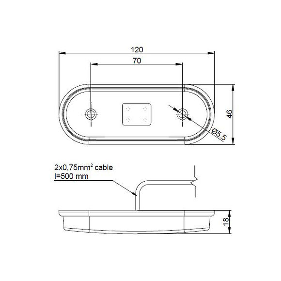 VALERYD LED Sidomarkeringslykta Valeryd 120x46x18 gul 12-30V med reflex inkl. 450 mm kab