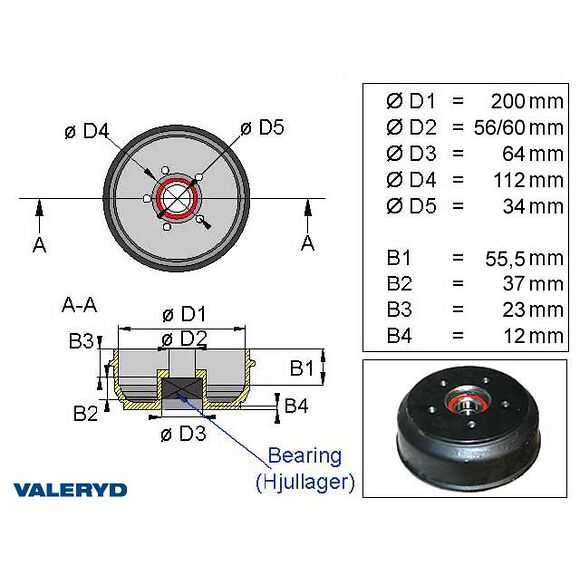 VALERYD Bromstrumma 200*50 5*112 kompl. kompaktlager 34x64x37